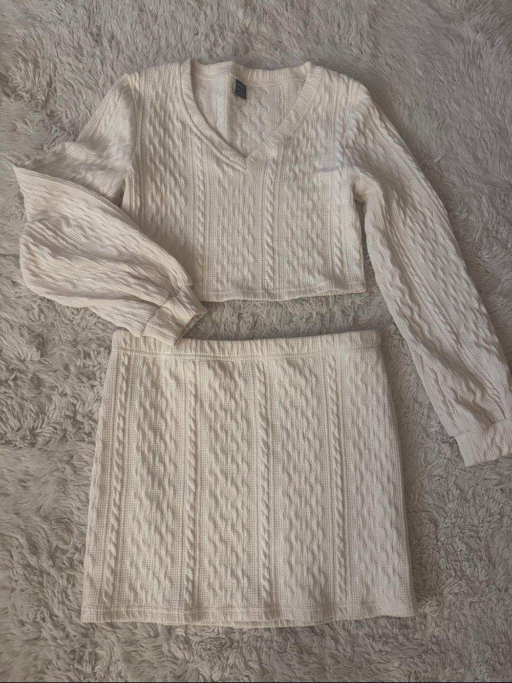 Cream Cable Knit Crop Top & Mini Skirt